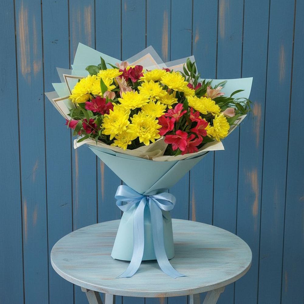 Букет цветов из: Альстромерии и Хризантемы в Новосемейкино