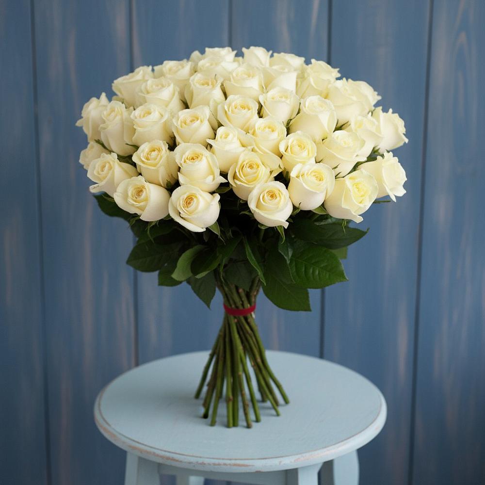 Букет 51 Белая роза Эдлесс Лав в Новосемейкино