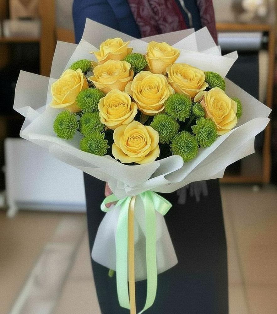 Букет цветов из: Хризантемы и Розы в Новосемейкино