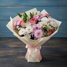 Букет цветов из:  Хризантемы, Альстромерии и Розы в Новосемейкино