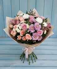 Букет цветов из:  Хризантемы, Розы и Альстромерии в Новосемейкино