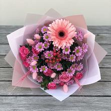 Букет цветов из:  Розы, Герберы и Хризантемы в Новосемейкино
